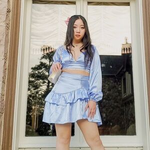 Cider Light Blue Satin Skirt